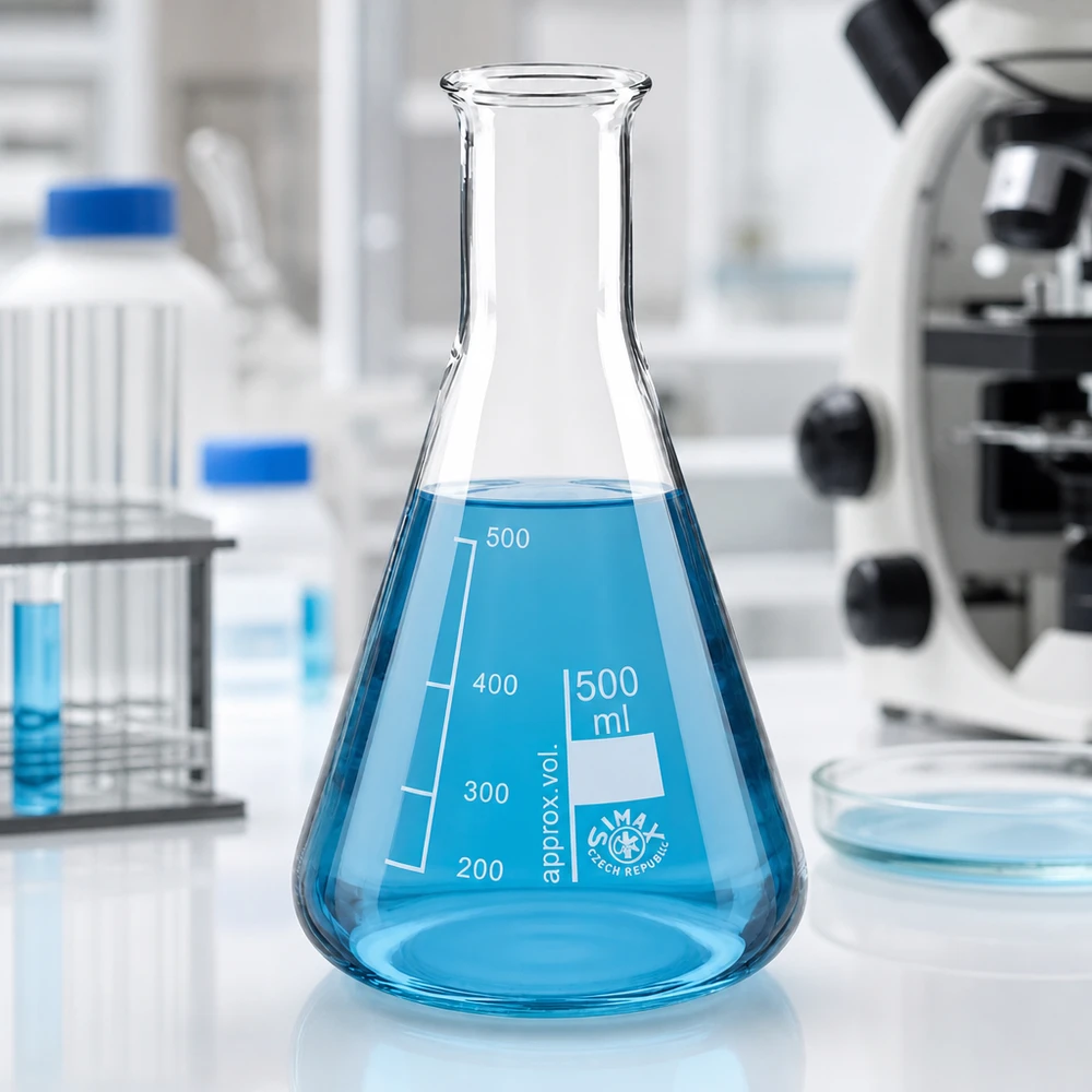 Erlenmeyer à col étroit 500ml avec échelle graduée en millilitres pour les analyses scientifiques et les synthèses