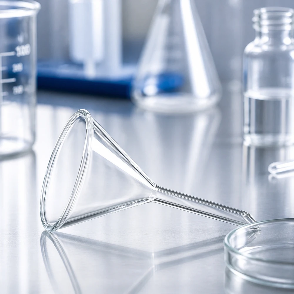 Entonnoir de précision 45mm en verre sodo-calcique résistant à la chaleur pour les travaux de laboratoire et les analyses