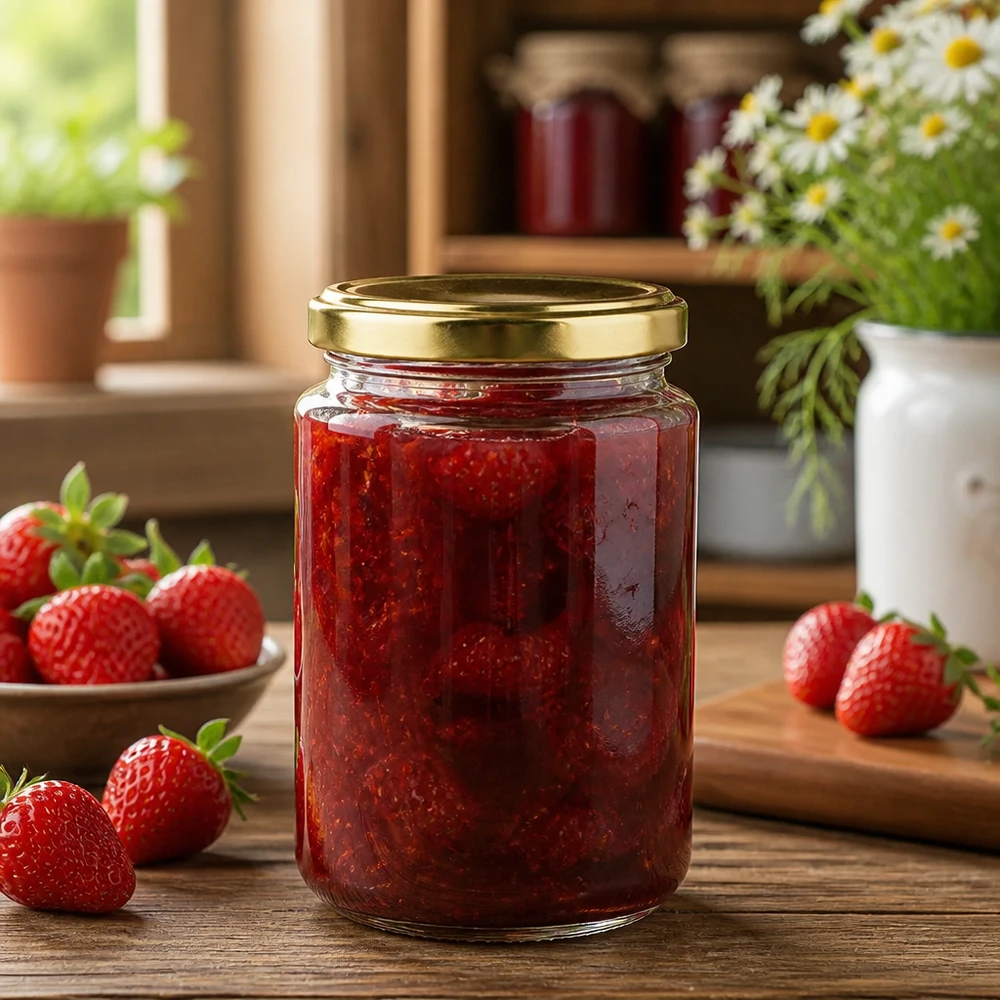 Hochwertiges 382ml Rundglas mit goldenem UNiTWIST Deckel perfekt für selbstgemachte Marmelade und Konfitüre