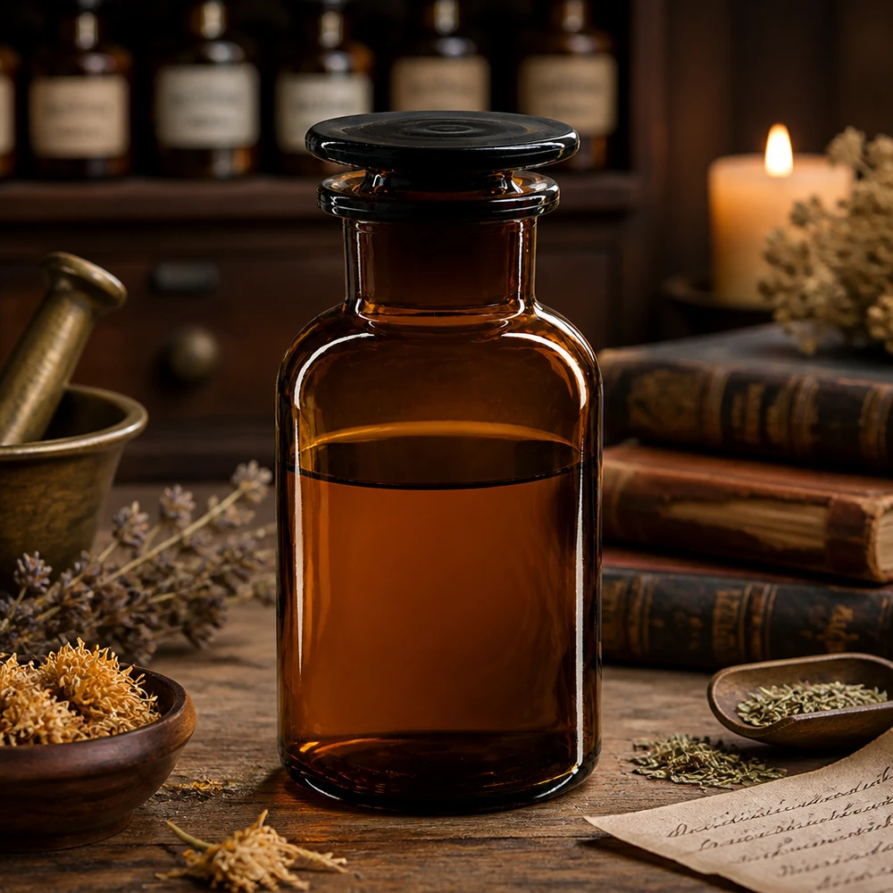Flacon de pharmacie à col large, 250 ml, marron, avec bouchon en verre, en verre borosilicaté de haute qualité