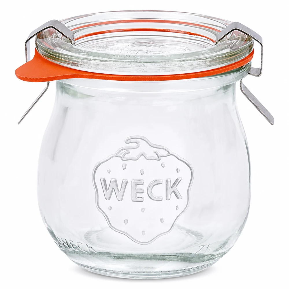 75ml bocal tulipe complet WECK RR40 WECK Pot tulipe 75ml RR40 avec couvercle en verre et anneau en caoutchouc orange Pot de conservation et de stockage
