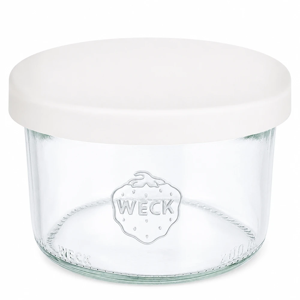 WECK Pot renversé 200ml RR80 avec couvercle en silicone blanc Pot de conservation en verre pour la conservation et le stockage