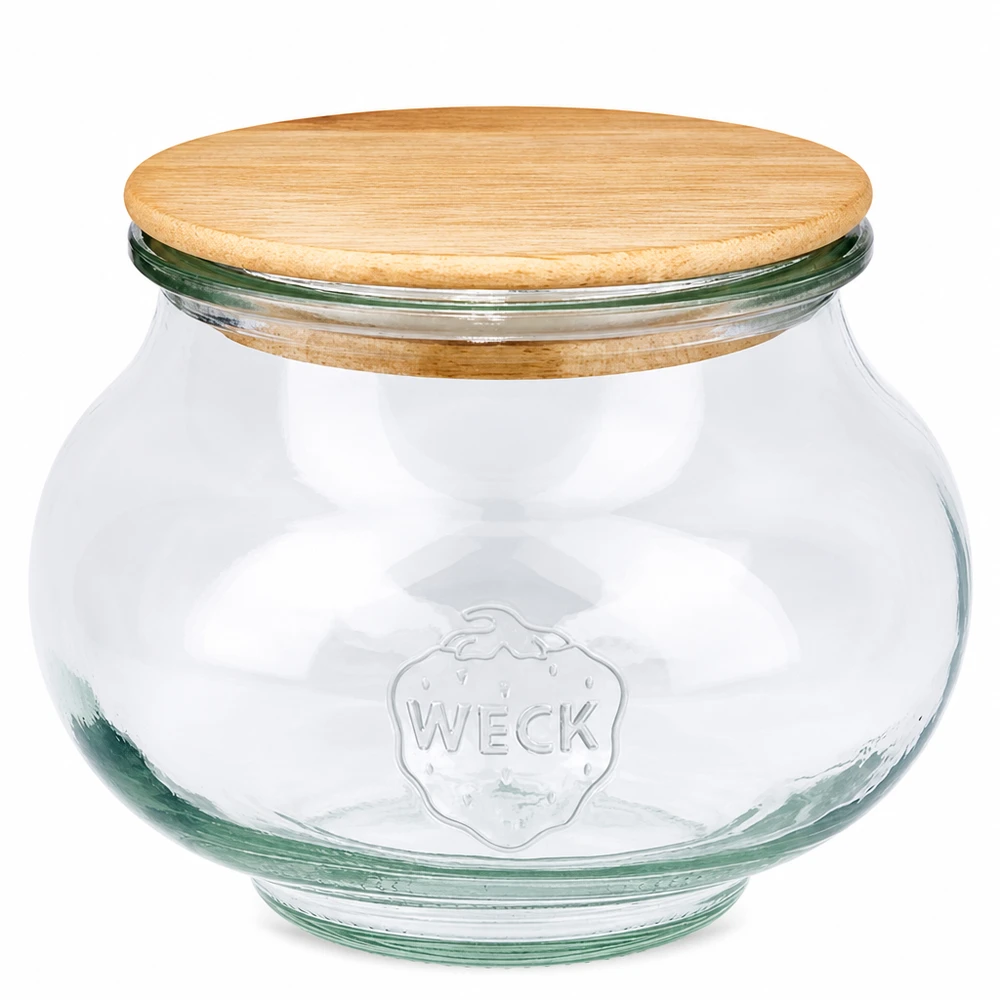 WECK bocal à bijoux 560ml RR80 avec couvercle rond en bois de chêne bocal à provisions transparent avec logo Weck