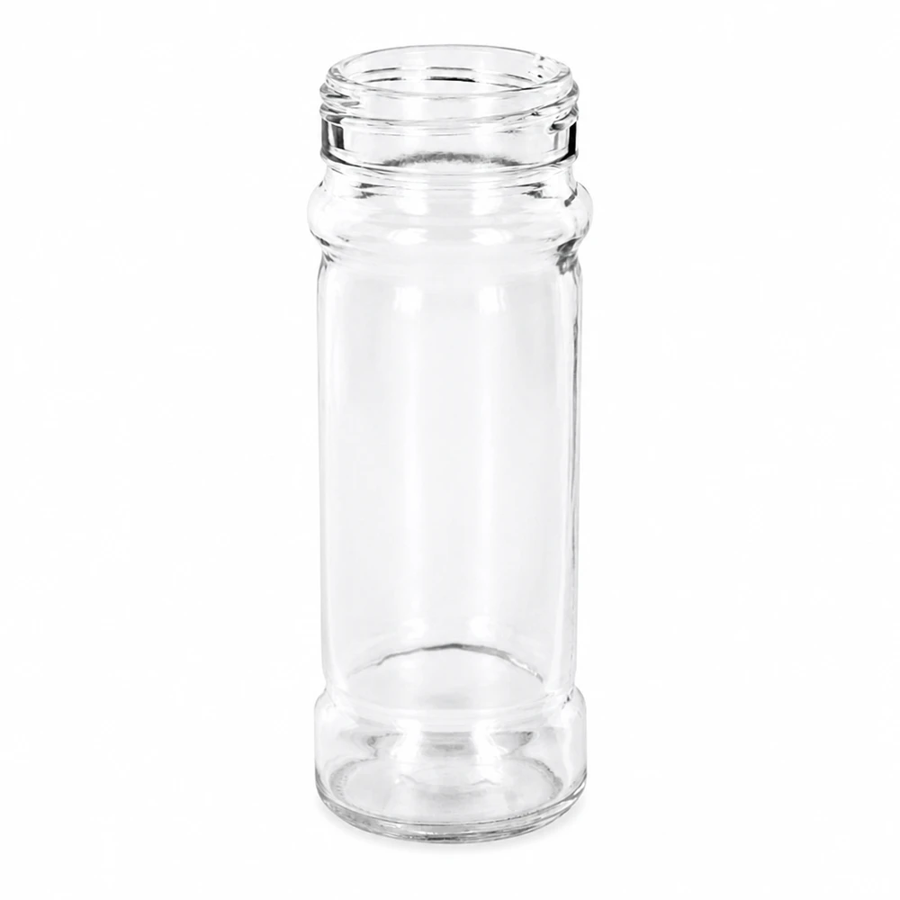 Pot à épices de forme cylindrique 100 ml avec filetage 41 mm, en verre clair sans couvercle Pot à épices vide Mary 100 ml en verre transparent avec bouchon à vis de 41 mm