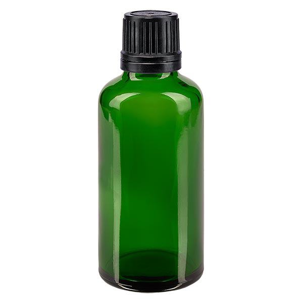 Flacon à pharmacie vert 50ml bouchon à vis noir bague de coulée bouchon d'inviolabilité