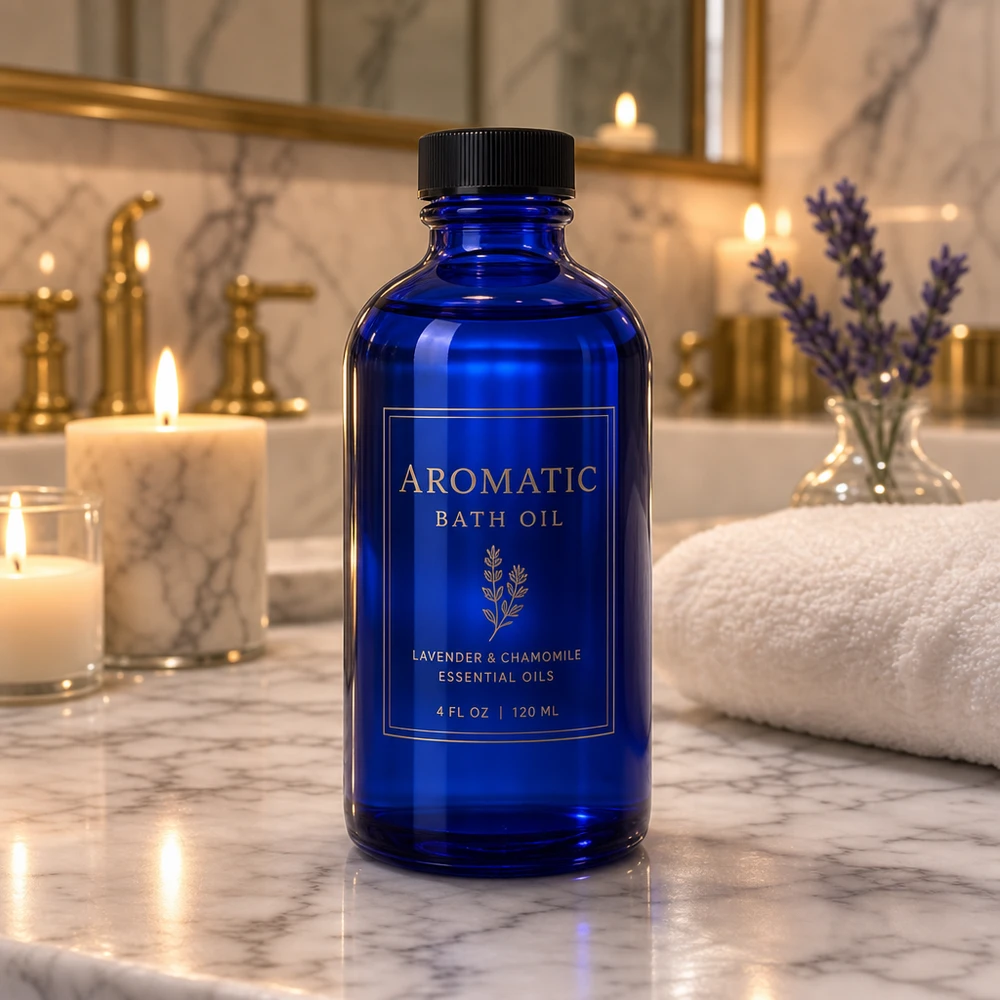Flacon compte-gouttes pharmaceutique 50 ml DIN18 - verre bleu Bouteille de pharmacie professionnelle ApoGlas 50ml en cobalt pour une conservation élégante des produits de spa