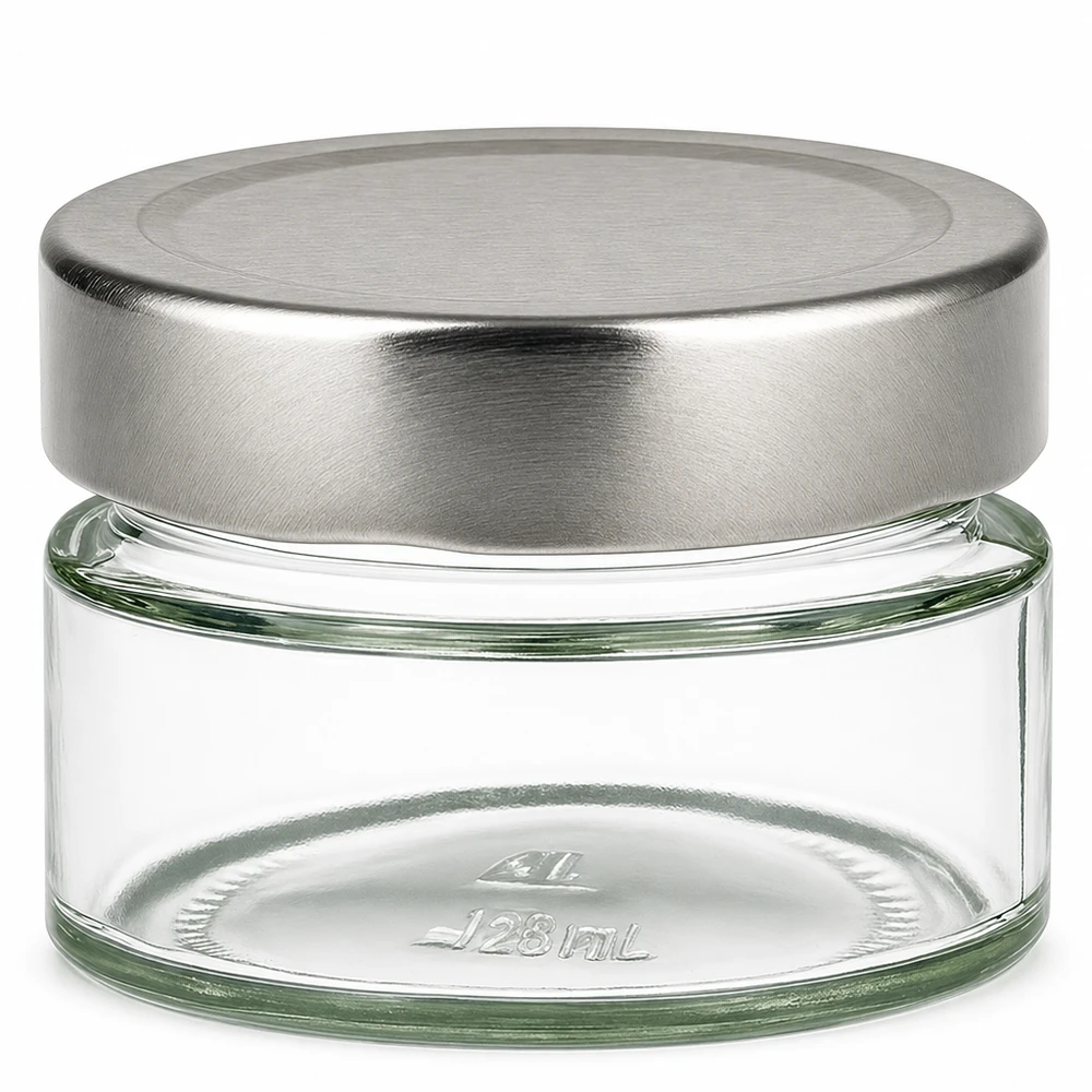 130ml Verre rond avec couvercle BasicSeal argent UNiTWIST