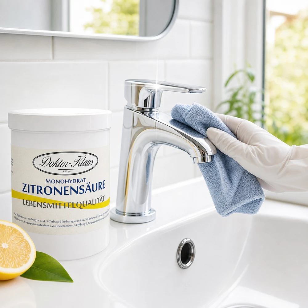1000g d'acide citrique Doktor-Klaus Détartrant Docteur-Klaus Acide citrique 1000g en qualité alimentaire pour le nettoyage des robinets dans la salle de bain