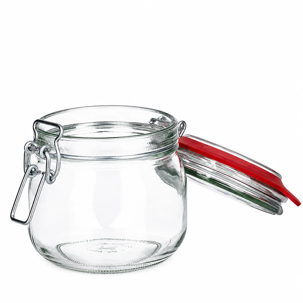 Bocal de conservation de 634 ml, type G, avec bouchon à clip UN.. Einweckglas 634ml mit traditionellem Bügelverschluss aus robustem Klarglas