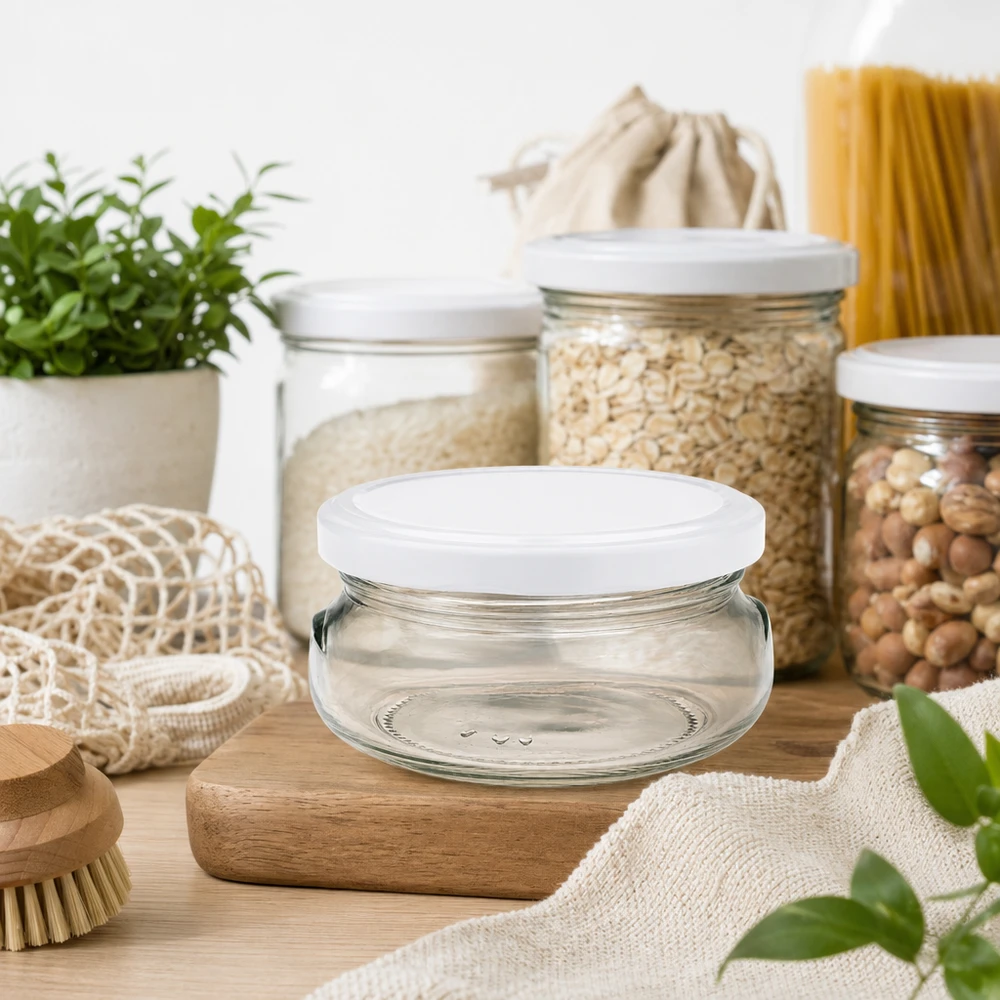 120ml Verre terrine avec couvercle BasicSeal blanc UNiTWIST Pot à terrine vide de 120 ml avec couvercle blanc dans une cuisine durable zéro déchet avec des bocaux à provisions et des produits écologiques