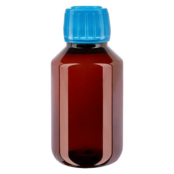 Bouteille PET 100ml avec bouchon bleu,bouchon d'inviolabilité Bouteille PET 100ml avec bouchon bleu,bouchon d'inviolabilité
