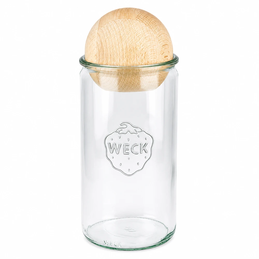 1590ml bocal cylindrique WECK RR100 avec boule en bois en hêtre WECK Pot cylindrique 1590ml RR100 avec boule en bois de hêtre comme fermeture durable pour la conservation des provisions