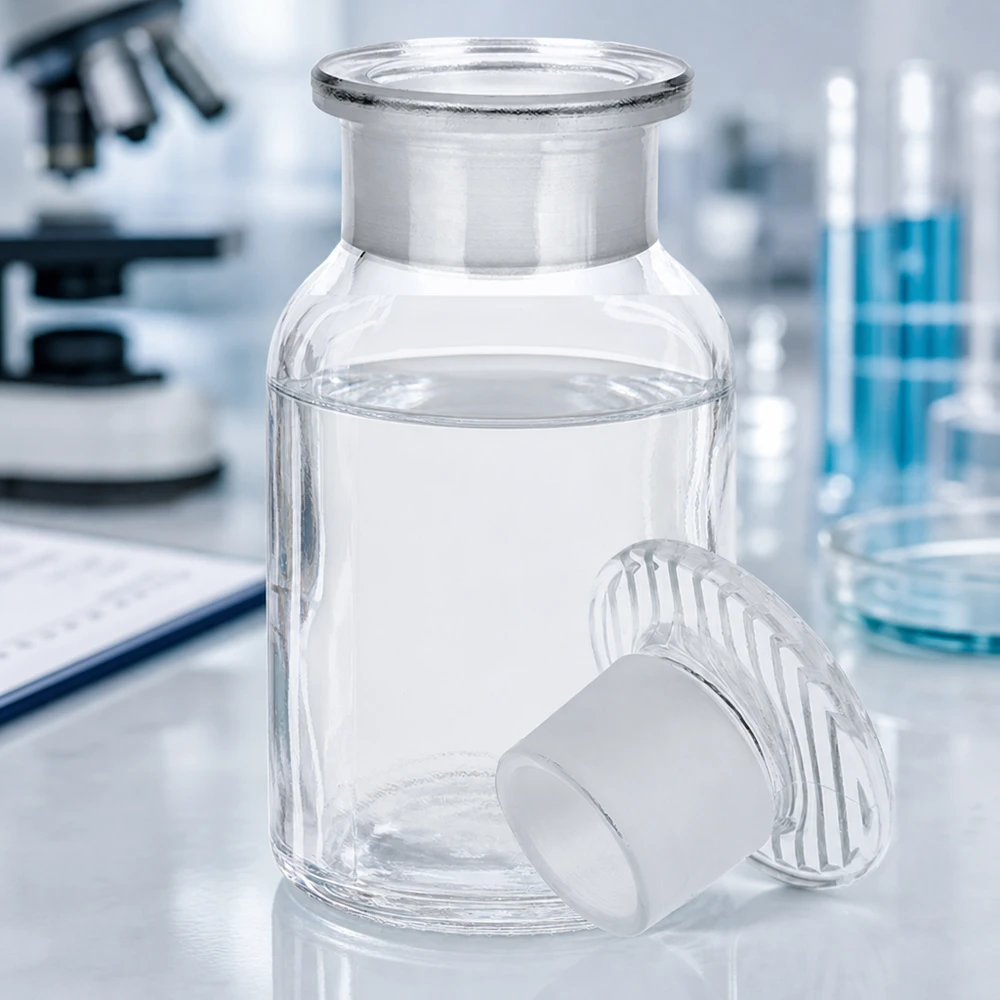 Flacon à épaulement arrondi de 100 ml à col large, muni d'un bouchon en verre taillé, hermétique, destiné aux produits chimiques de laboratoire