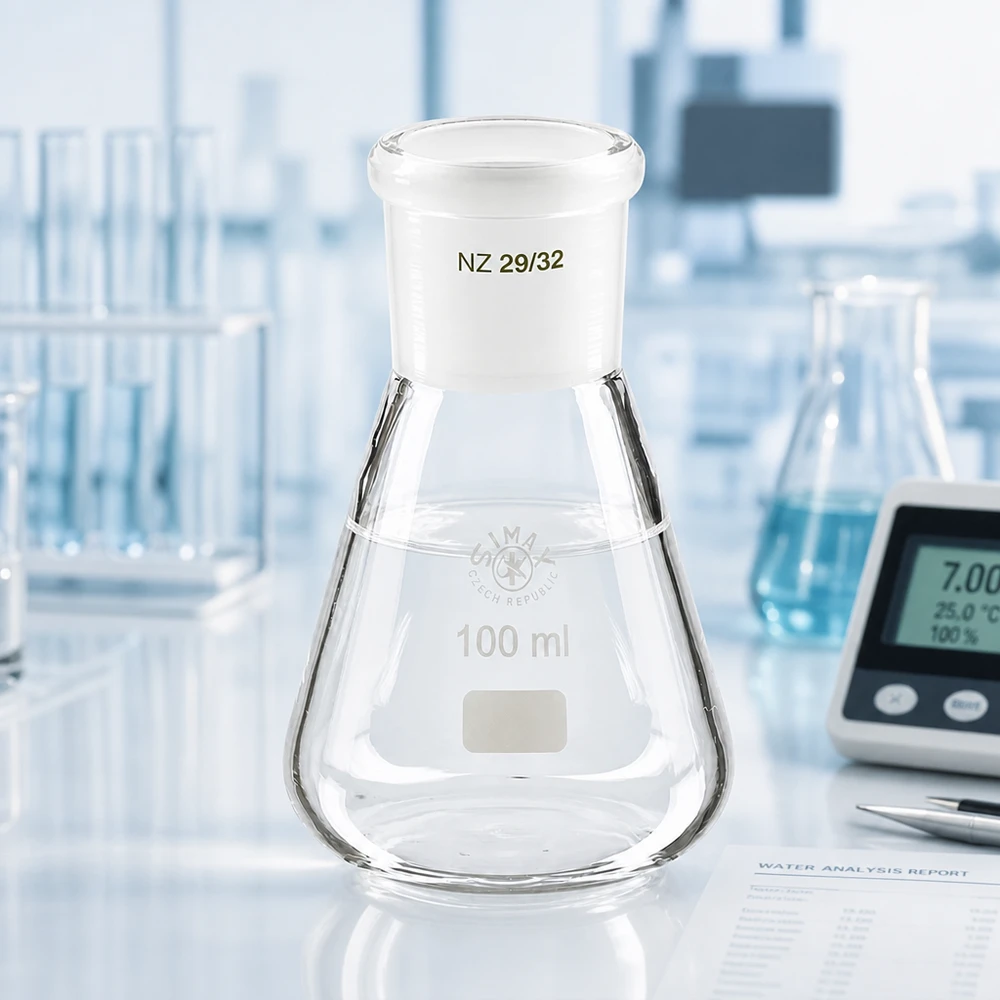 Erlenmeyer 100 ml col large, verre borosilicate avec rodage normalisé 29/32