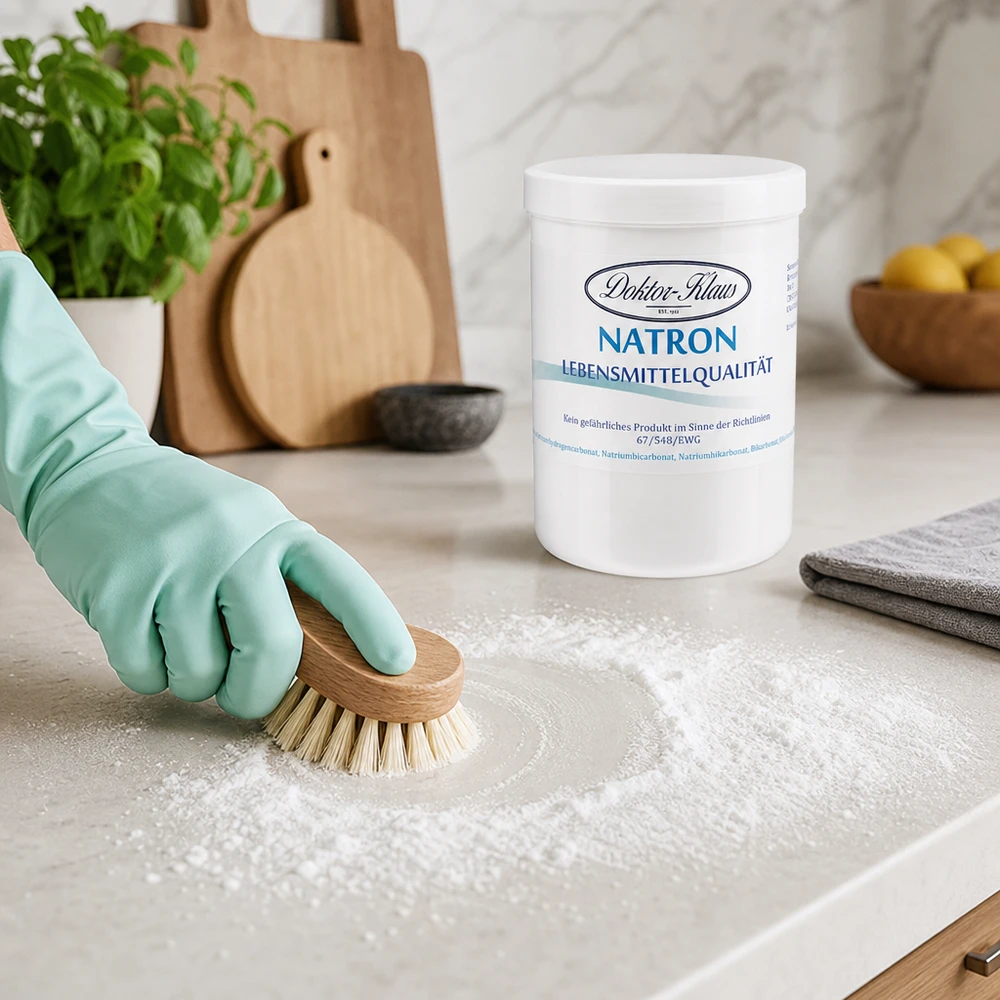 Bicarbonate de soude Doktor Klaus, en boîte blanche de 1000 g, apte à l’utilisation alimentaire Natron 1kg Doktor Klaus in praktischer Vorratsdose für vielseitige Haushaltsanwendungen
