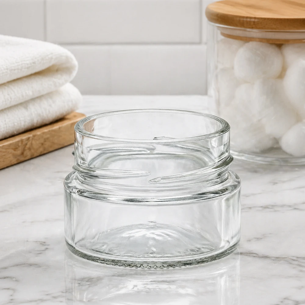 Bocal en verre rond 80ml avec filetage TO58 bocal transparent pour la cuisine et la conservation