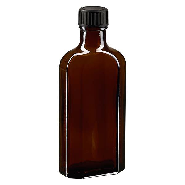 Flasque brune de 125 ml au goulot DIN 22, avec bouchon à vis DIN 22 noir au joint LKD Flasque brune de 125 ml au goulot DIN 22, avec bouchon à vis DIN 22 noir au joint LKD
