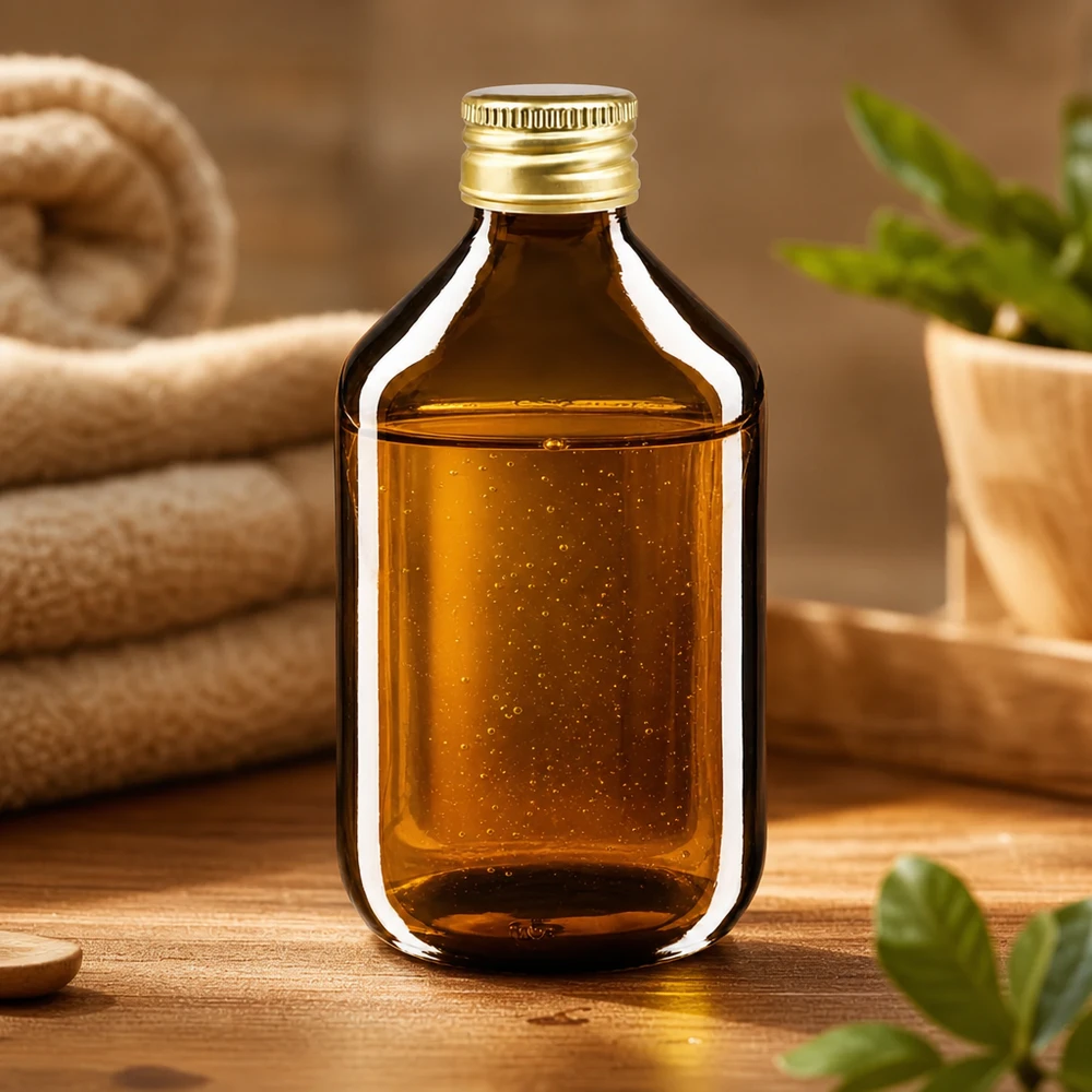 Bouteille en verre brun de 300ml avec bouchon à vis en aluminium doré pour applications médicales