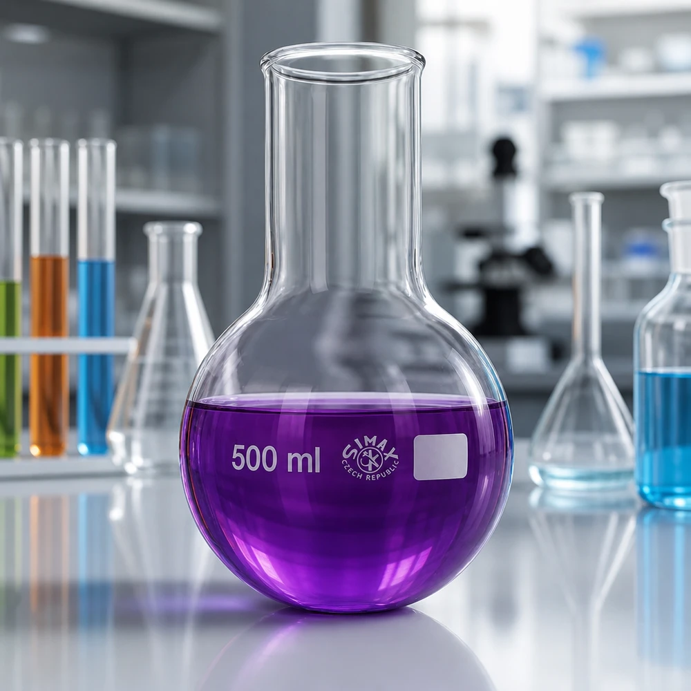 Ballon à fond plat 500ml col large borosilicate avec bord arrondi Ballon rond à col large 500ml en verre robuste pour une manipulation sûre des produits chimiques