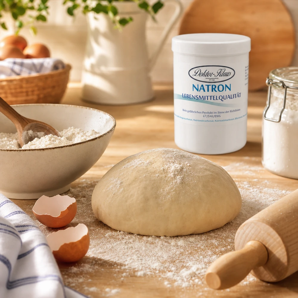 Bicarbonate de soude Doktor Klaus, en boîte blanche de 1000 g, apte à l’utilisation alimentaire Backsoda Natron Doktor Klaus 1kg Dose für traditionelle Kuchenrezepte und Gebäck