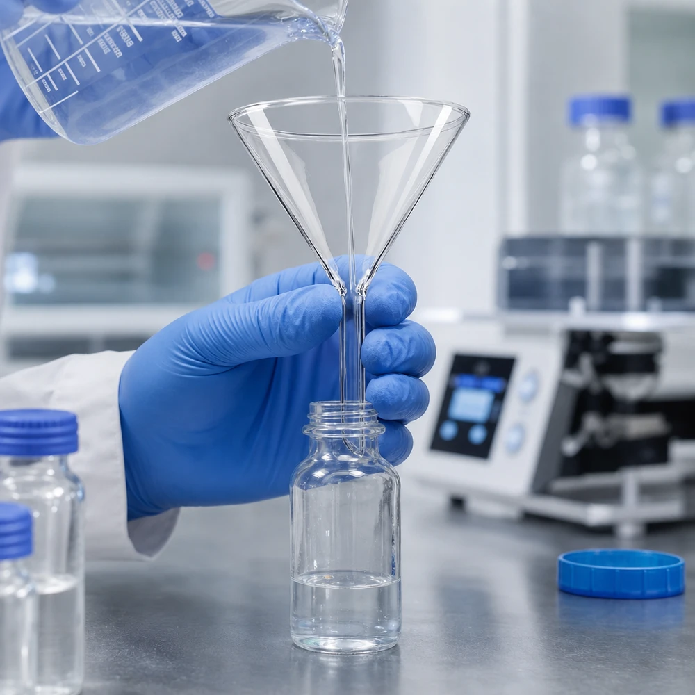 Entonnoir de laboratoire de précision 100mm avec manche court pour un transvasement efficace des liquides