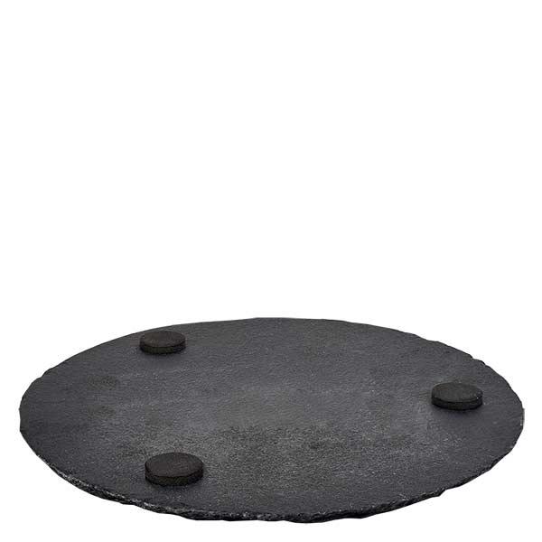 Ardoise ronde 15cm avec trois pieds en caoutchouc noir pour une stabilité antidérapante sur fond blanc