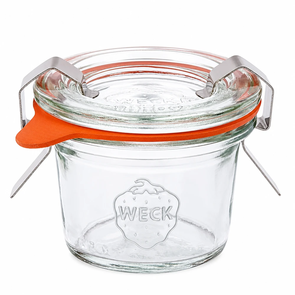35ml bocal conique complet WECK RR40 WECK Pot renversé 35ml RR40 avec couvercle en verre Anneau en caoutchouc et pinces pour la mise en bocaux et la conservation