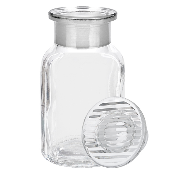 Flacon de laboratoire transparent à col large de 100 ml, muni d'un bouchon en verre borosilicaté taillé