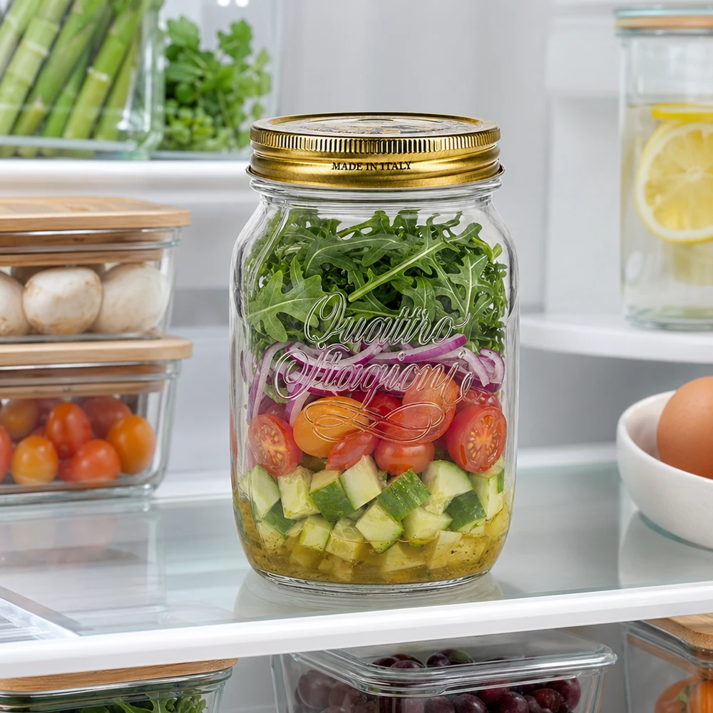 Quattro Stagioni 1000ml bocal à couches de salade de légumes Arugula dans le réfrigérateur bocal italien