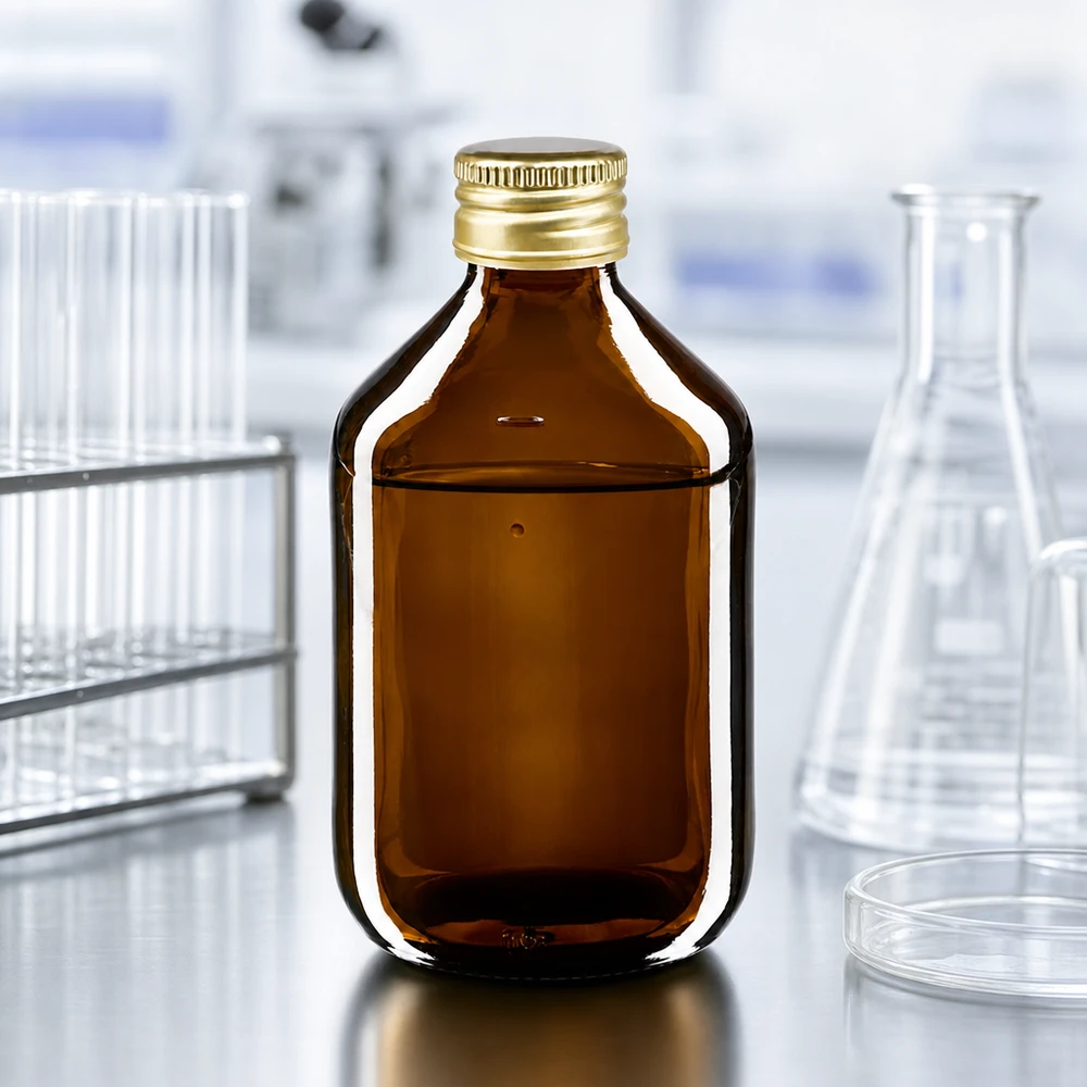 Bouteille médicale de 300ml brune avec bouchon en aluminium or Flacon de pharmacie de 300ml de haute qualité en verre brun avec bouchon en or noble pour les besoins du laboratoire