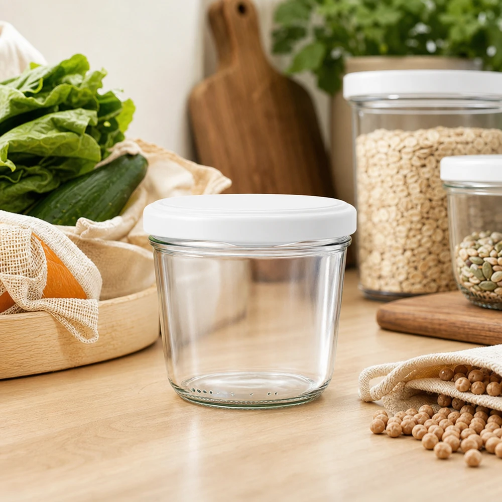 230ml Verre conique avec couvercle BasicSeal blanc UNiTWIST 230ml bocal vide avec couvercle BasicSeal dans la cuisine Zero-Waste avec bocaux à provisions et solutions de conservation durables