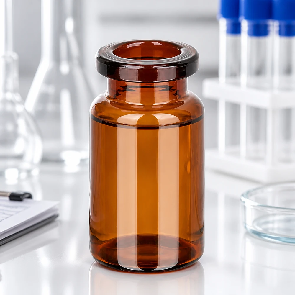 Kompakte Injektionsflasche 5ml Braunglas mit breiter Öffnung und stabilem Boden