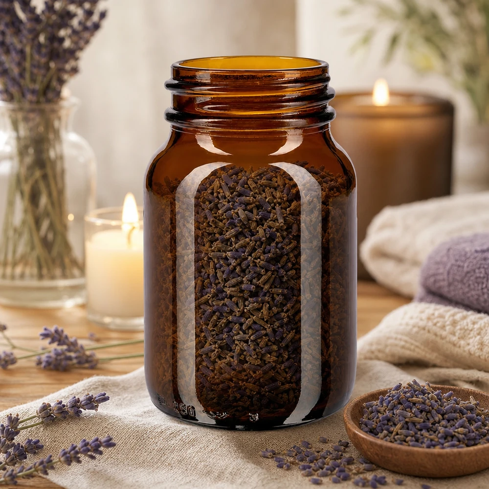 Bouteille en verre brun de 250 ml avec ouverture extra large pour un prélèvement facile de gros contenus