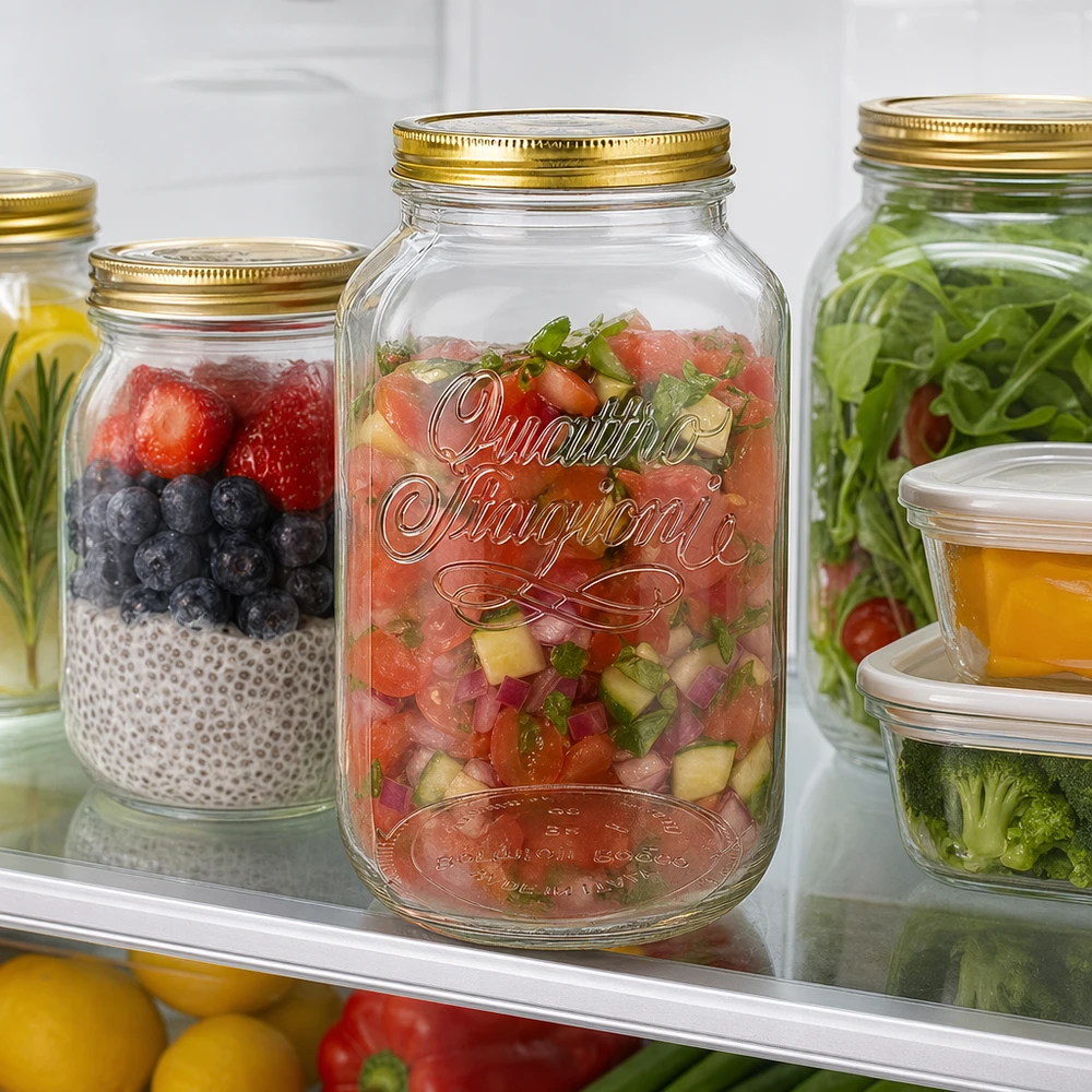 Quattro Stagioni 3800ml Bocal rempli de salsa et de baies dans le réfrigérateur Meal Prep Conservation