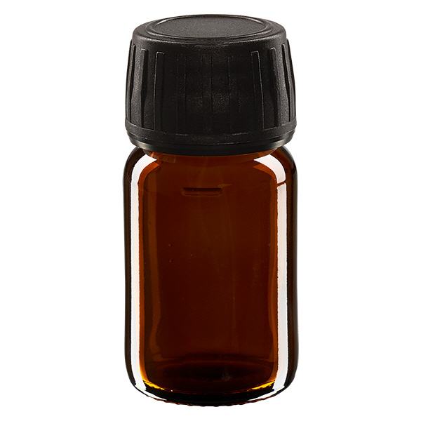 Flacon médical 30 ml couleur ambrée avec bouchon noir Flacon médical 30 ml couleur ambrée avec bouchon noir