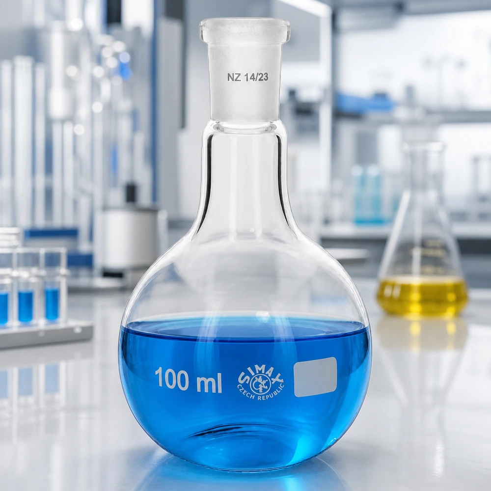 Fiole d'analyse 100ml en verre de laboratoire résistant à la chaleur avec rodage standard 14/23