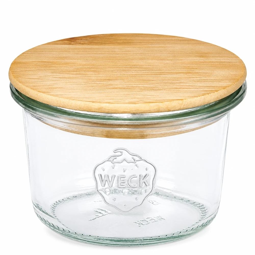 WECK Pot renversé 80ml RR60 avec couvercle en bambou en bois pour la conservation et les conserves