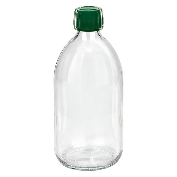 Flacon médical 500 ml couleur claire avec bouchon verte Flacon médical 500 ml couleur claire avec bouchon verte