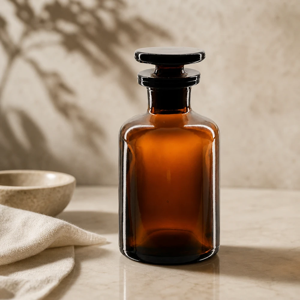 Flacon en verre ambré de 50 ml avec bouchon plat, destiné aux huiles essentielles et à l'aromathérapie