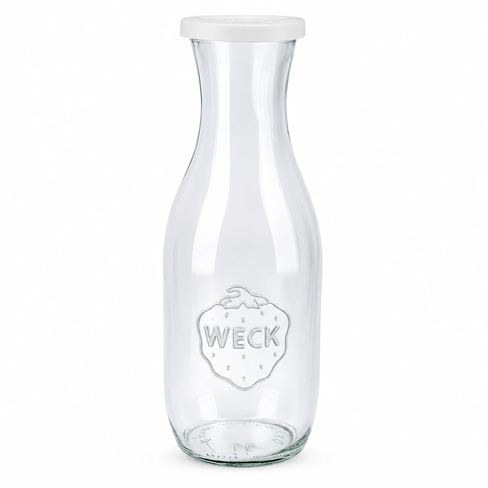 WECK Bouteille de jus 1062ml en verre avec couvercle fraîcheur blanc et logo WECK pour jus et boissons