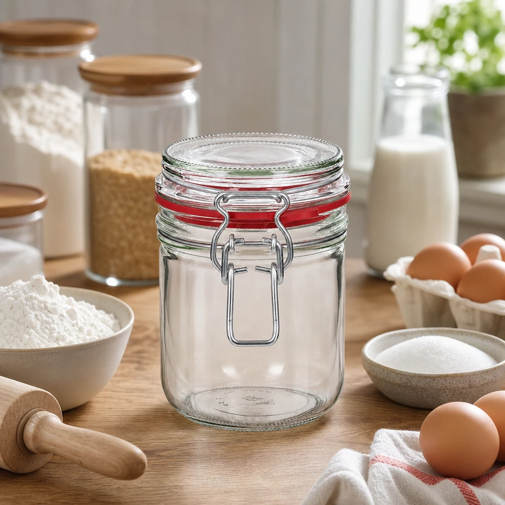 Bocal à provisions robuste de 400 ml en verre transparent avec fermeture à étrier pour une organisation moderne de la cuisine