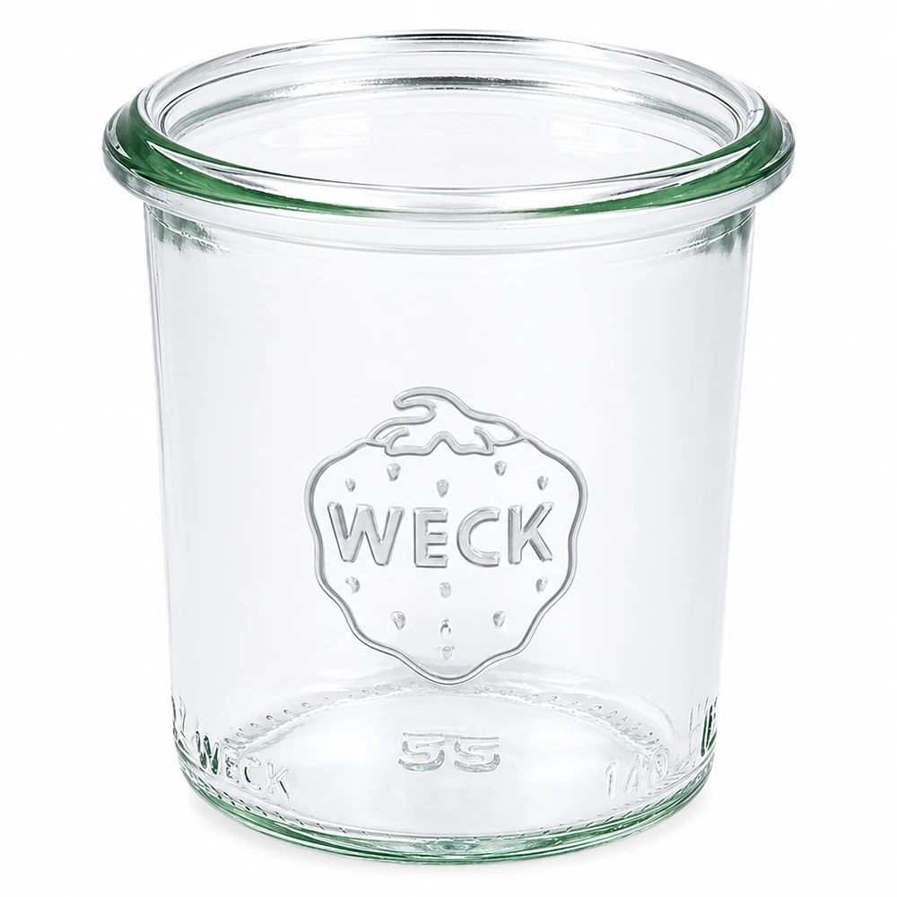 140ml bocal conique WECK RR60 140ml WECK Pot renversé RR60 en verre clair avec logo WECK et joint d'étanchéité vert pour la mise en conserve