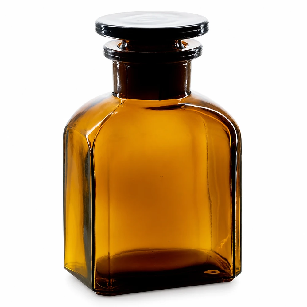 Flacon carré brun de 150 ml avec bouchon en verre, en verre à col large de haute qualité, destiné aux laboratoires et aux pharmacies