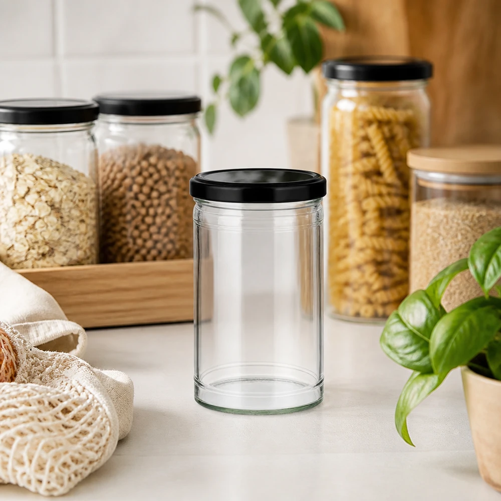 1053ml Verre conique avec couvercle BasicSeal noir UNiTWIST Bocal vide renversé de 1053ml avec couvercle noir dans la cuisine Zero-Waste avec bocaux à provisions et matériaux durables