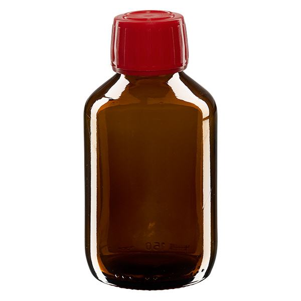Flacon médical 150 ml couleur ambrée avec bouchon rouge