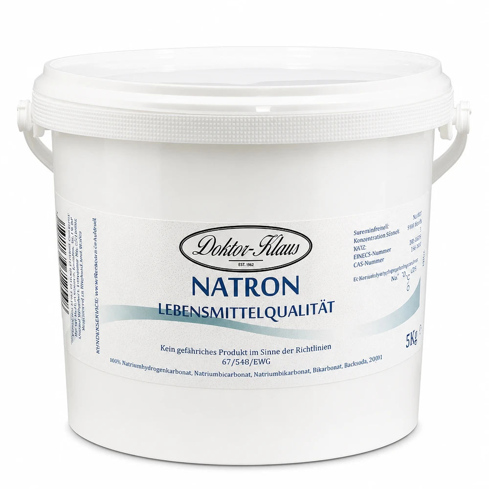 5kg de bicarbonate de soude Docteur Klaus dans un seau en plastique blanc avec couvercle et poignée pour le ménage