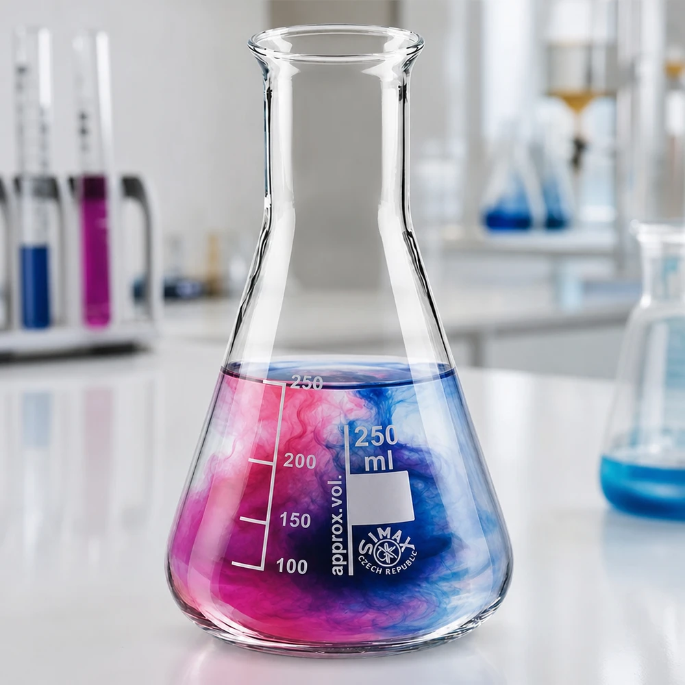 Erlenmeyer 250ml col large, verre borosilicate Verrerie de laboratoire Erlenmeyer 250ml avec col étroit pour l'analyse de composés chimiques