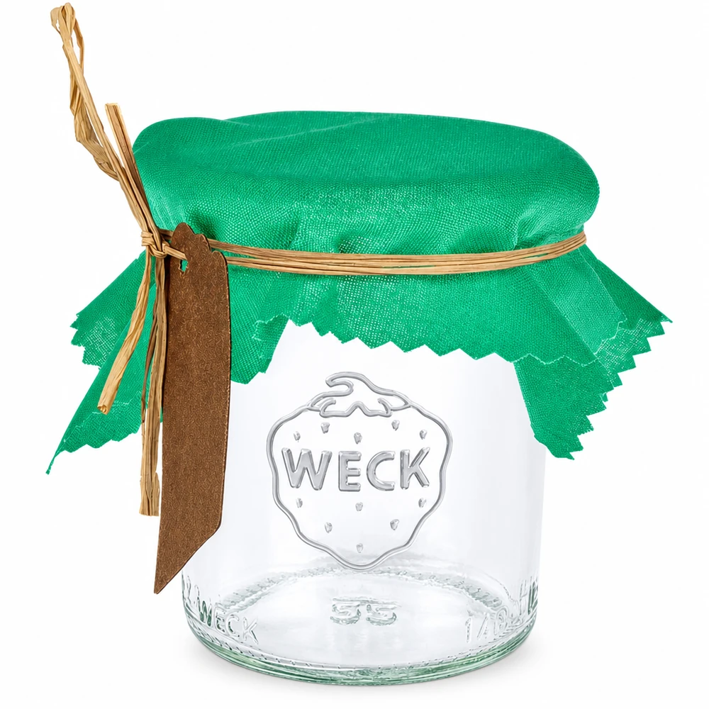 Tissu napperon pour décoratif verte 12cm carré Cache-bijoux en tissu vert 12cm carré sur bocal avec élastique et pendentif marron comme cache-confiture