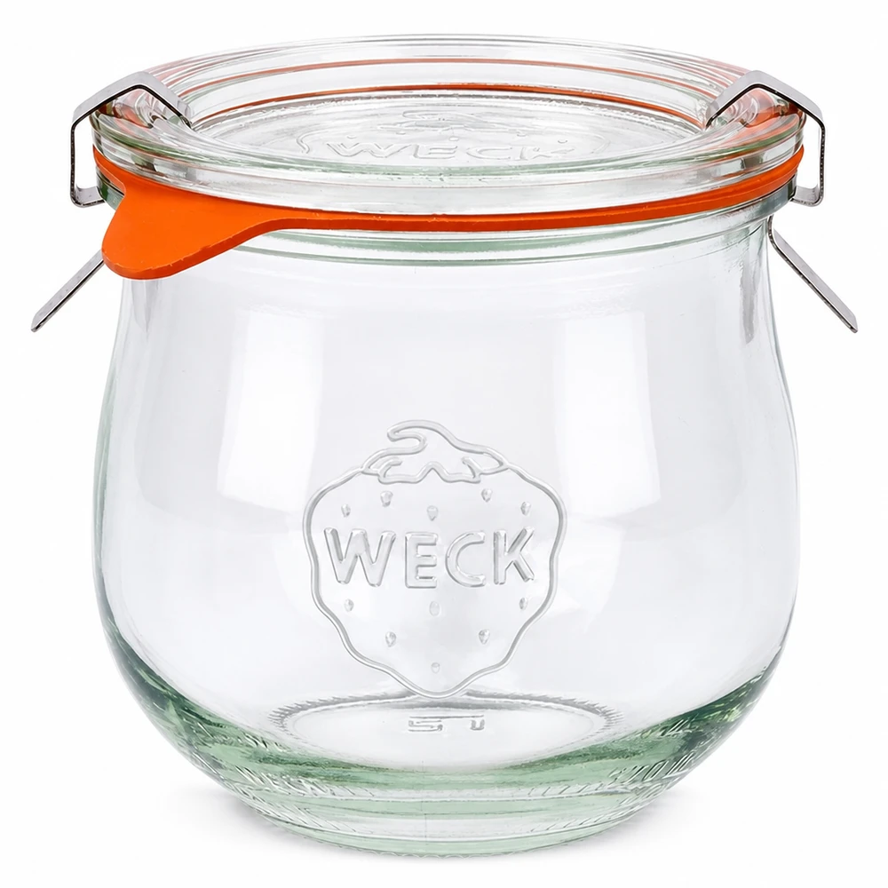 370ml bocal tulipe complet WECK RR80 WECK Pot tulipe 370ml avec couvercle en verre et anneau en caoutchouc orange RR80 Pot de conservation et de stockage