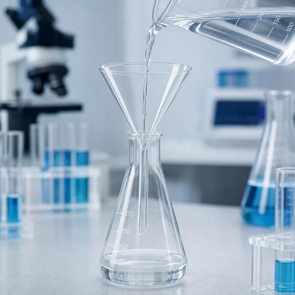Entonnoir de laboratoire à manche court en verre borosilicaté 100mm de diamètre pour les applications chimiques